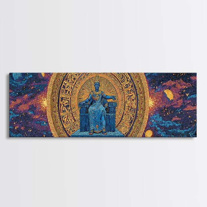 Cosmic African Goddess On Throne Canvas Print, Spiritual Wall Art, Afrocentric Decor, Gold Black Mystical Statement Piece