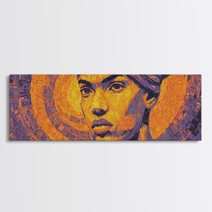 Bold African Woman Geometric Portrait Canvas Print, Abstract Wall Art, Afrocentric Decor, Orange Purple Statement Piece Gift