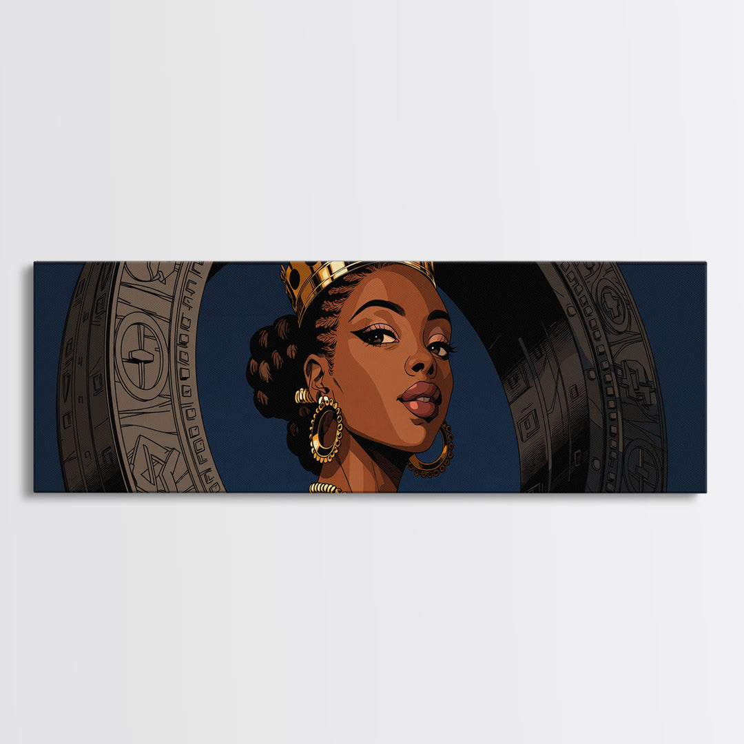 Regal African Queen Portrait With Crown, Afrocentric Wall Art, Black Woman Canvas Print, African American Art Decor Gift