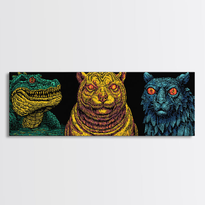 Crocodile Jaguar And Black Panther Portraits, African Safari Art Canvas Print, Jungle Wall Art, Bold Animal Home Decor Gift