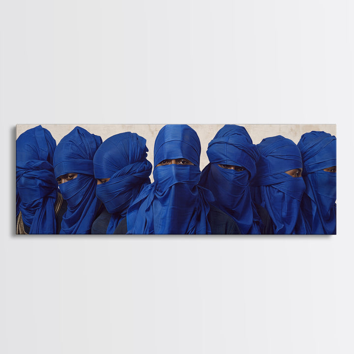 Blue Veiled Tuareg Men Portrait Wall Art, African Culture Art Print, Sahara Tribe Decor, Modern Afrocentric Canvas Print