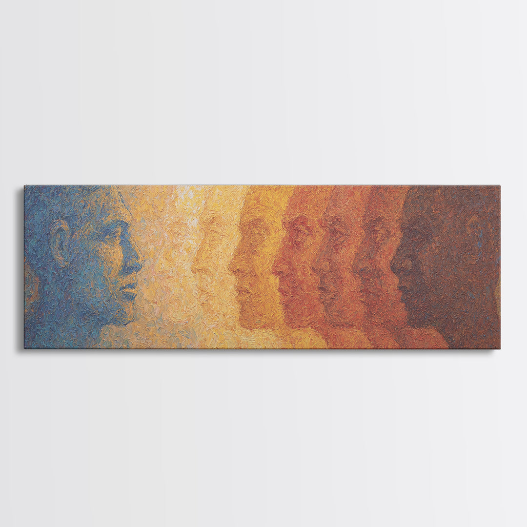 Blue And Amber African Faces Wall Art, Afrocentric Portrait, Modern Black Culture Decor, Abstract Panoramic Canvas Home Gift