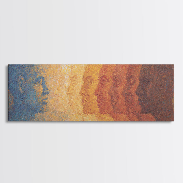 Blue And Amber African Faces Wall Art, Afrocentric Portrait, Modern Black Culture Decor, Abstract Panoramic Canvas Home Gift