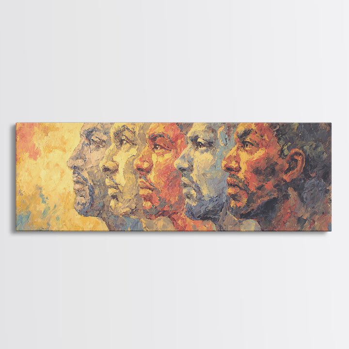 Textured African Ancestral Profiles Canvas Print, Afrocentric Wall Decor, Black History Portrait, Panoramic Art Gift For Home
