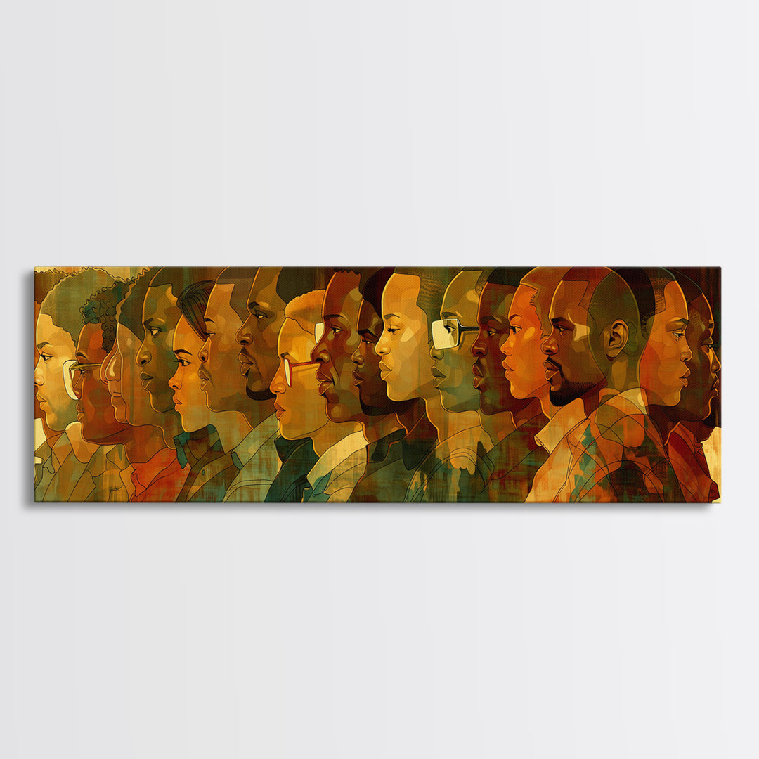 Panoramic African Diaspora Headphones Canvas Print, Modern Black People Art, Afrocentric Culture Wall Decor Gift For Music Lovers