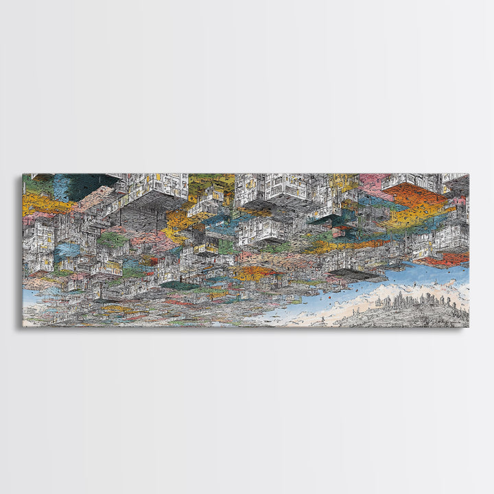Abstract African Coastal City Wall Art, Urban Landscape Sketch, Modern Black Culture Decor, Panoramic Travel Print Home Gift