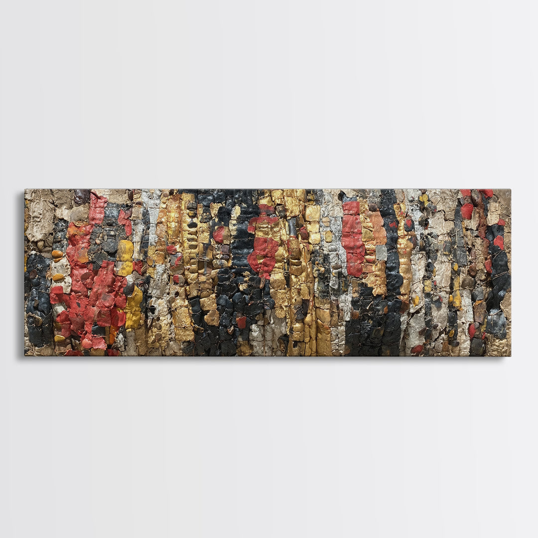 Textured Tribal Figures In Red Black And Gold Wall Art, African Abstract Painting, Afrocentric Decor, Cultural Canvas Print
