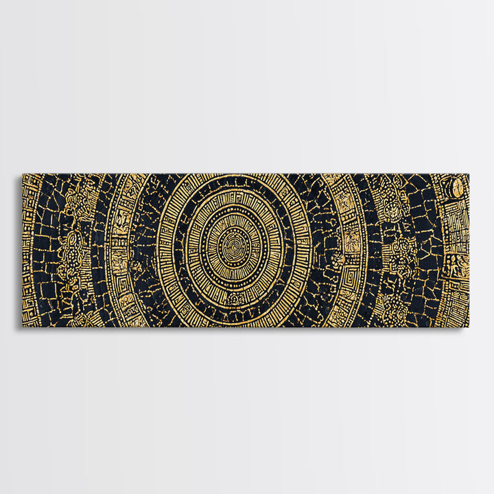 Gold Tribal Mandala On Black Canvas Print, African Patterns, Geometric Wall Art, Luxury Afrocentric Home Decor Gift For Him