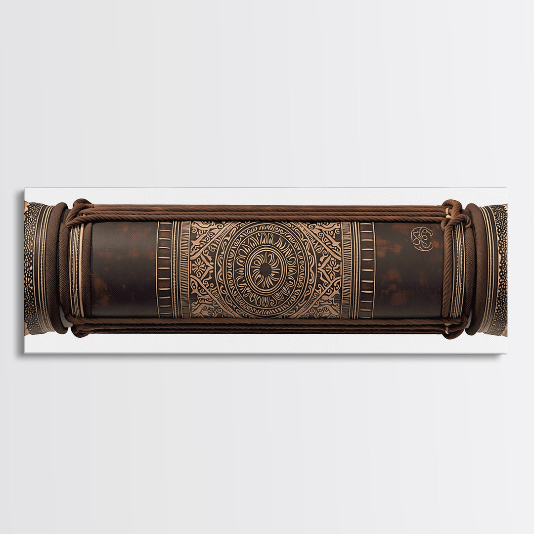 Carved Tribal Drum Cylinder In Brown Wood Canvas Print, African Sculpture Art, Ethnographic Wall Decor, Handmade Style Gift