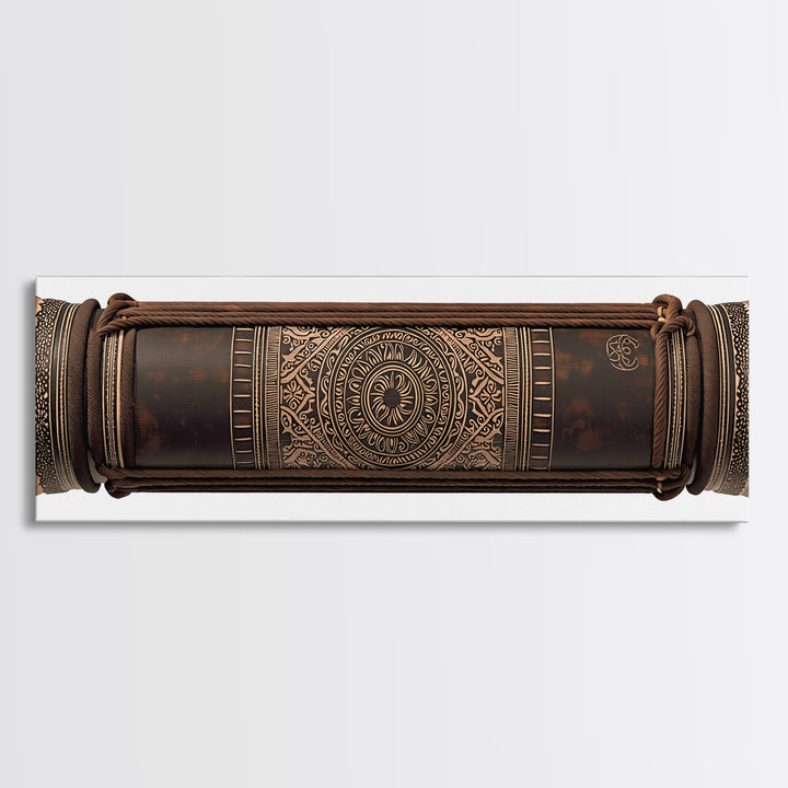 Carved Tribal Drum Cylinder In Brown Wood Canvas Print, African Sculpture Art, Ethnographic Wall Decor, Handmade Style Gift