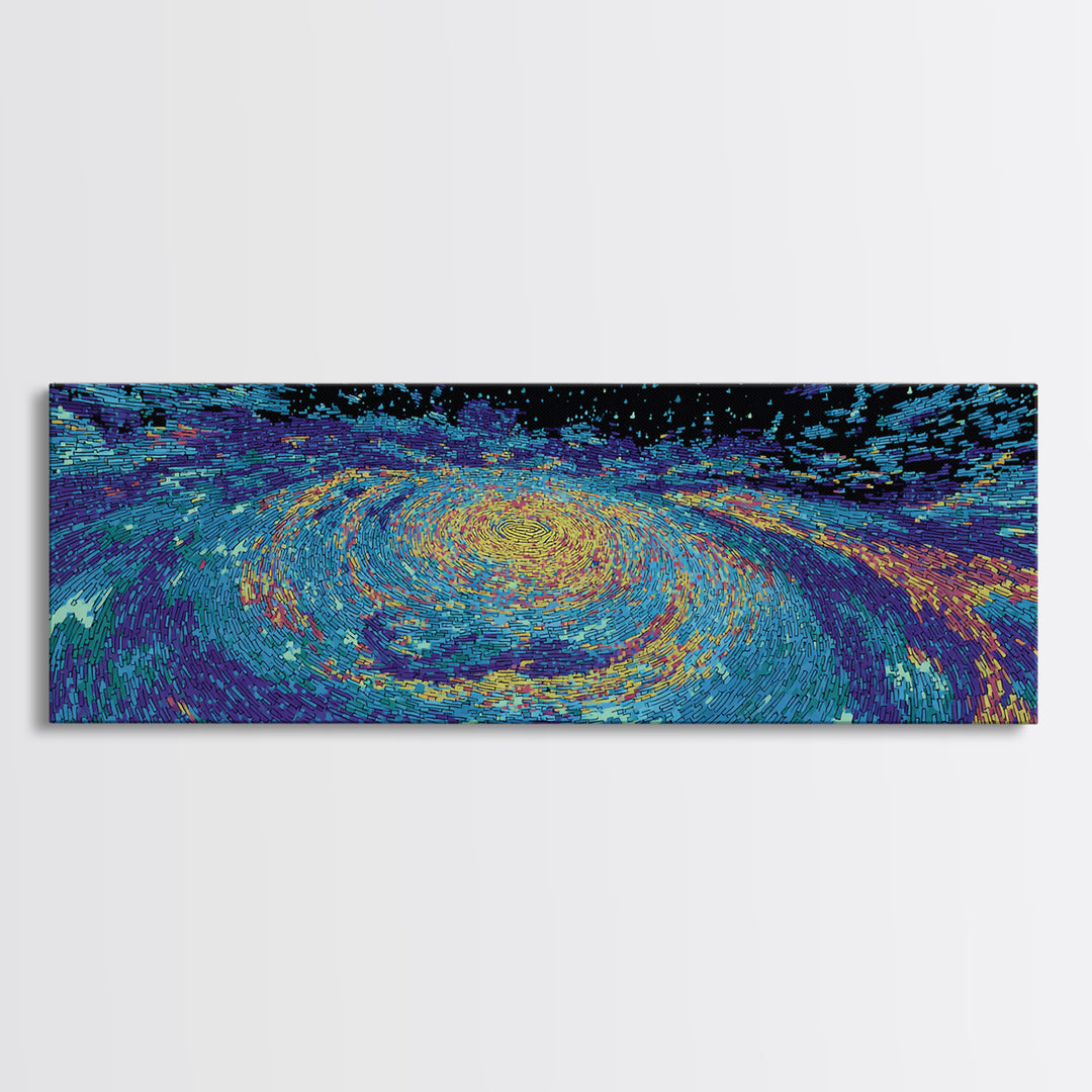 Vibrant Blue Spiral Galaxy And Starfield Canvas Print, Abstract Wall Art, Modern Cosmic Decor, Colorful Living Room Art Print