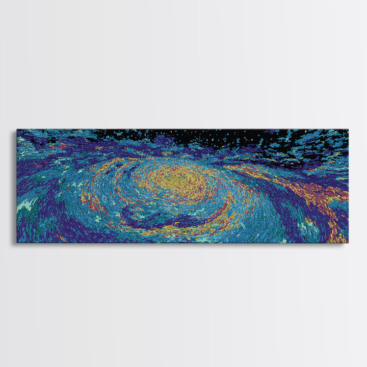 Vibrant Blue Spiral Galaxy And Starfield Canvas Print, Abstract Wall Art, Modern Cosmic Decor, Colorful Living Room Art Print