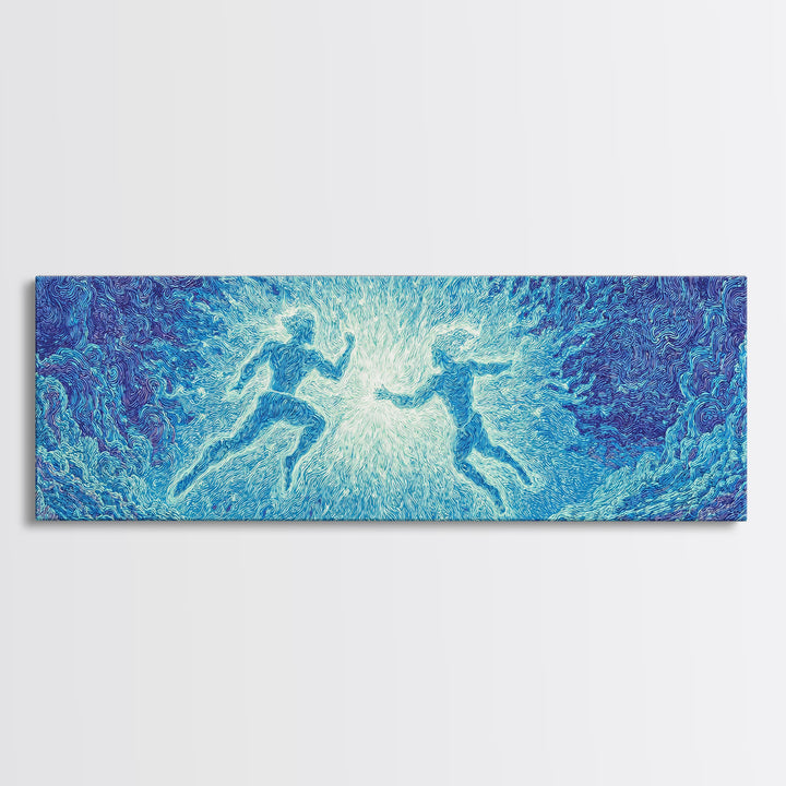 Blue Mystical Spirit Dancers In Flowing Water Wall Art, Dreamy Wall Art, Abstract Art, Modern Canvas Art, Spiritual Wall Decor