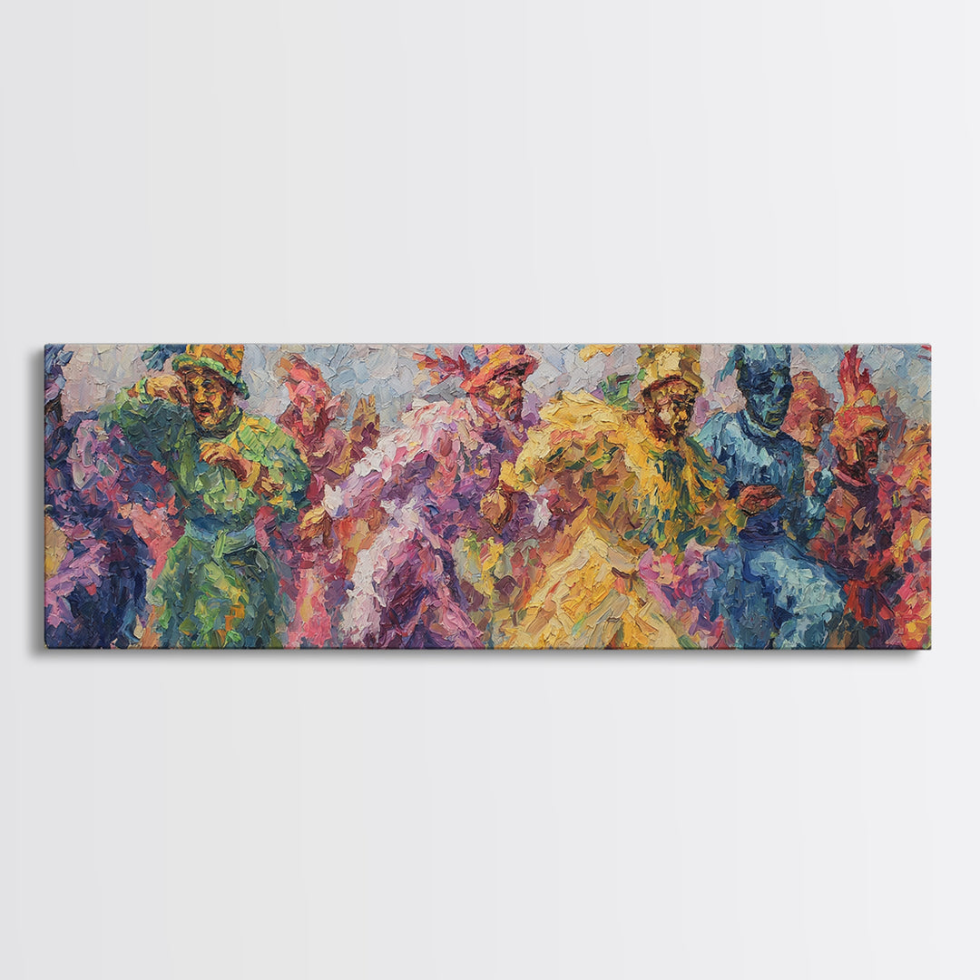 Vibrant African Dancers In Colorful Abstract Movement Framed Canvas Print, African Painting, Black Art, Statement Wall Art