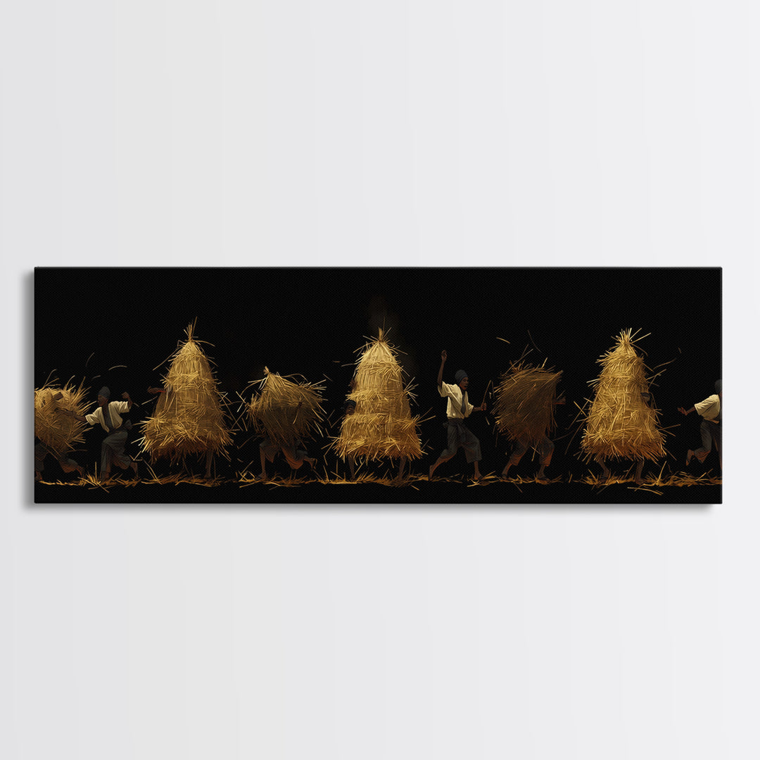 Golden African Harvest Workers Canvas Print, Rural Motherland Wall Art, Cultural Home Decor, Black Art Print, Earth Tone Decor