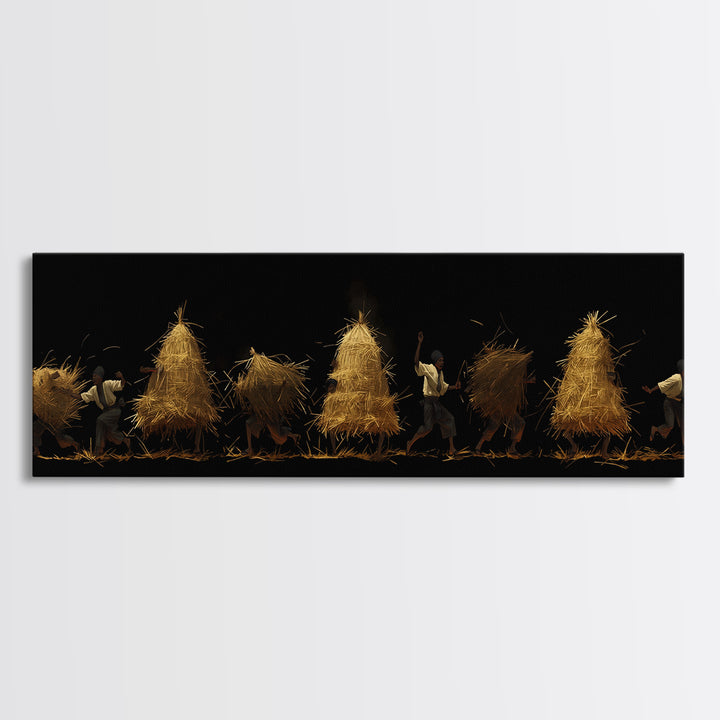 Golden African Harvest Workers Canvas Print, Rural Motherland Wall Art, Cultural Home Decor, Black Art Print, Earth Tone Decor