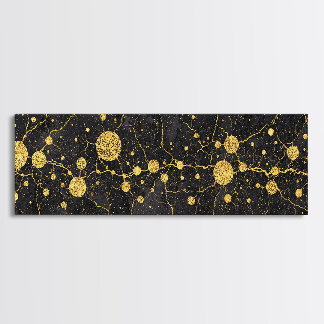 Black Marble Gold Constellation Abstract Wall Art, Luxury Canvas Print, Modern Geometric Living Room Decor Housewarming Gift