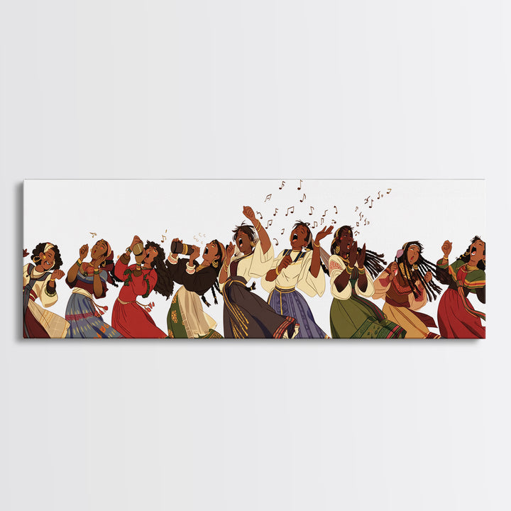 Joyful African Women Dancing And Singing In Colorful Dresses Wall Art, Cultural Canvas Print, Afrocentric Home Decor Gift