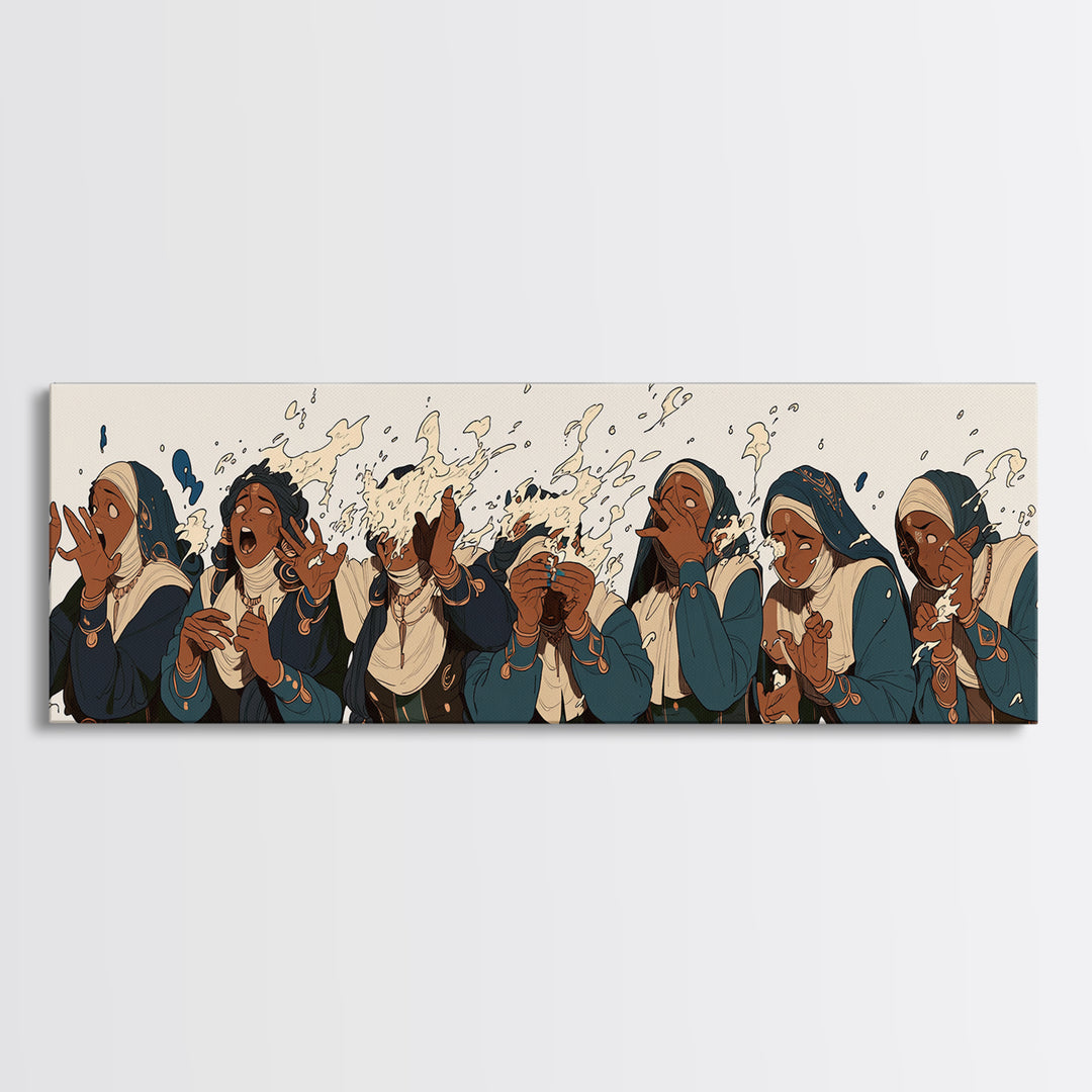 African Women Choir Clapping In Blue Robes Wall Art, Cultural Canvas Print, Black Women Art Church Prayer Home Decor Gift
