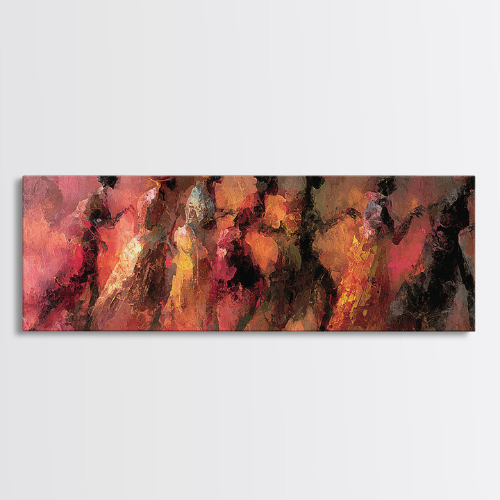 Abstract African Women Dancing Through Warm Red Light Wall Art, Modern Canvas Print, Elegant Afrocentric Home Decor Gift