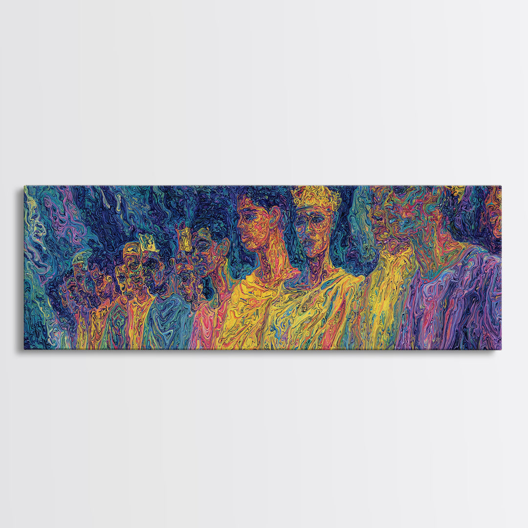 Neon African Figures In Psychedelic Textured Color Canvas Print, Abstract Wall Art, Modern Afrocentric Statement Decor Gift