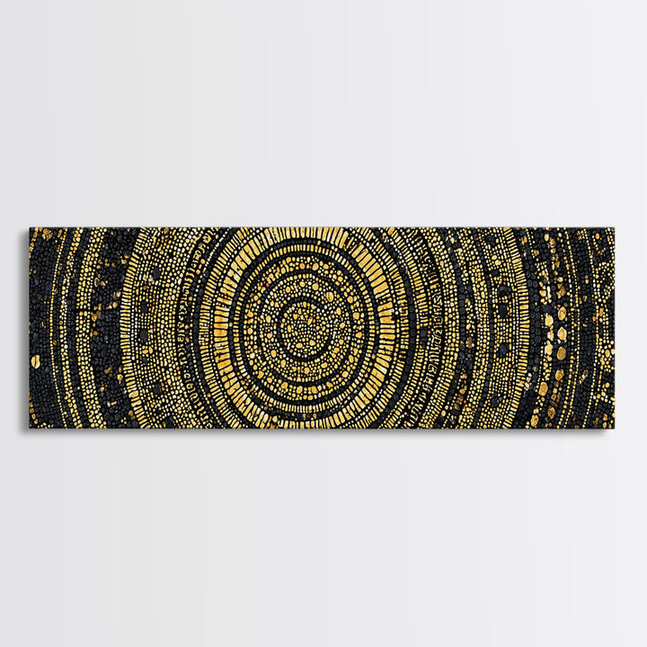 Gold Circular Mosaic Wall Art, Ancient African Abstract Pattern, Black And Gold Canvas, Tribal Luxury Home Decor, Statement Piece