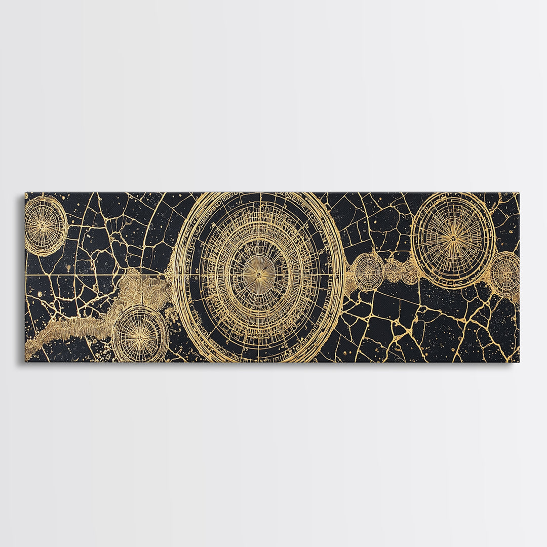 Gold Celestial Map Canvas Print, African Abstract Circles, Black And Gold Wall Art, Spiritual Luxury Home Decor, Mystical Wall Art