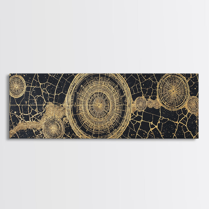 Gold Celestial Map Canvas Print, African Abstract Circles, Black And Gold Wall Art, Spiritual Luxury Home Decor, Mystical Wall Art