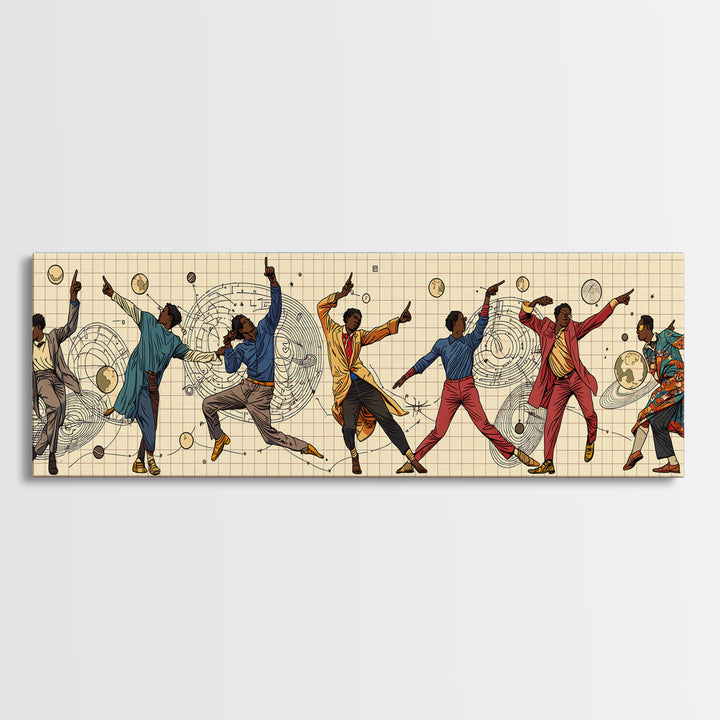 Joyful African Dancers In Motion Wall Art, Afrocentric Culture Art, Black People Decor, Panoramic Canvas, Gift For Art Lovers