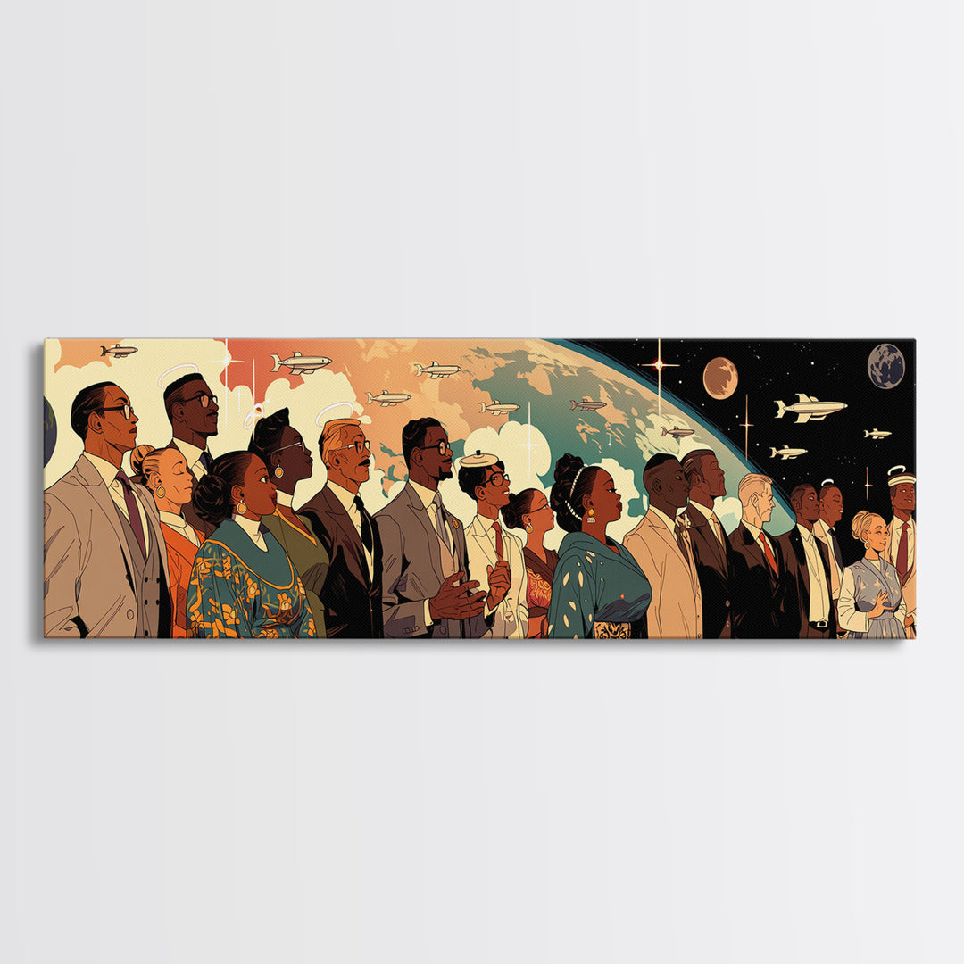 Afrofuturist Black Leaders Watching Space Canvas Print, African American Art, Black History Gift, Cultural Wall Art Decor