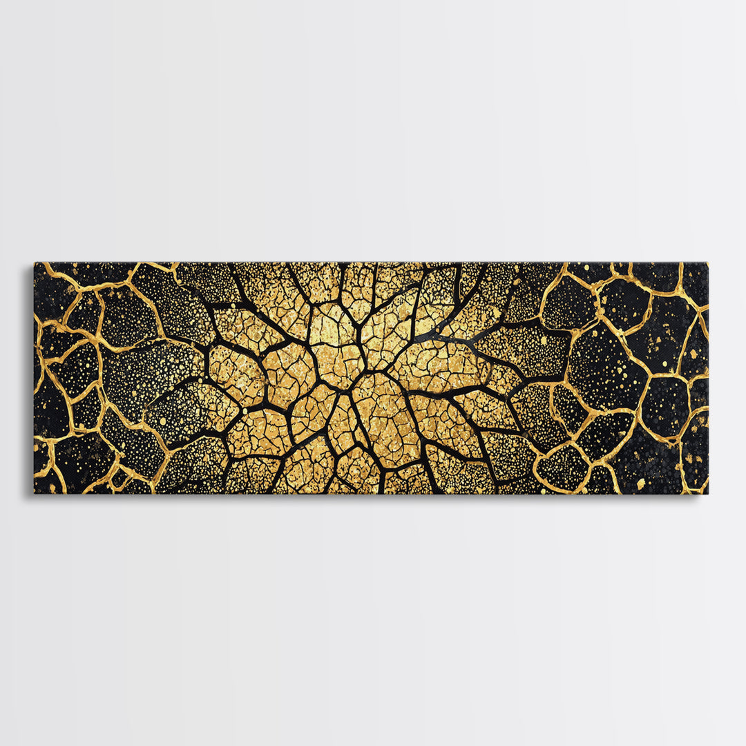 Black And Gold Cracked Mosaic Wall Art, Geometric Wall Art, Luxury Canvas Art, Earth Tone Wall Decor, Statement Piece, Home Decor Gift
