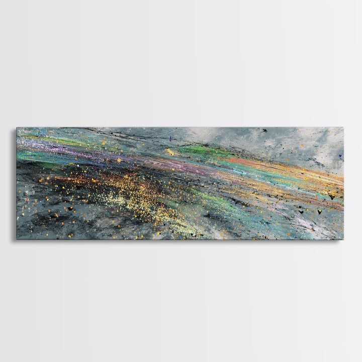Rainbow Storm Abstract Landscape Canvas Print, Textured Art Print, Modern Wall Art, Blue Green Decor, Large Decor Art Gift