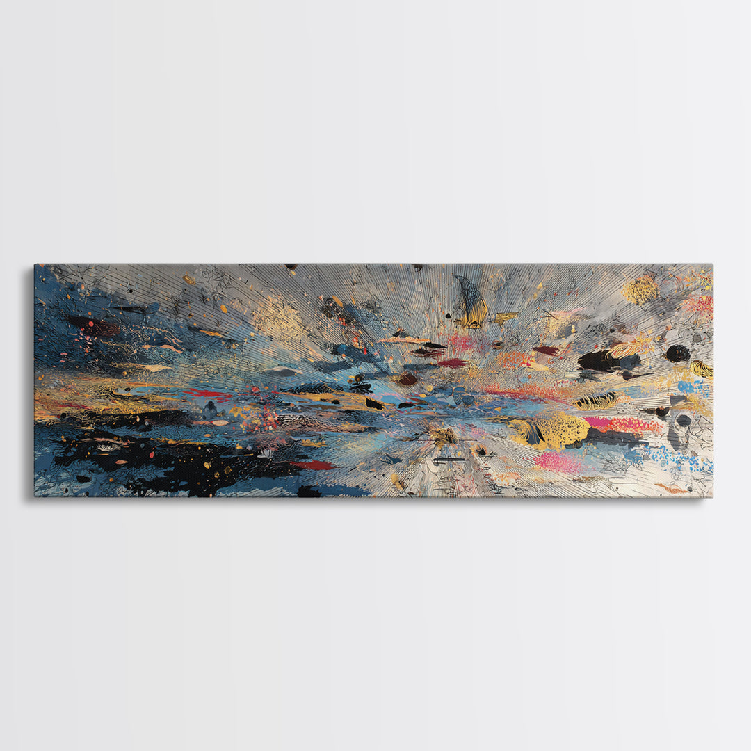 Moody Abstract Ocean Horizon Wall Art, Blue Gold Canvas Print, Modern Abstract Art, Living Room Decor, Unique Wall Decor Gift
