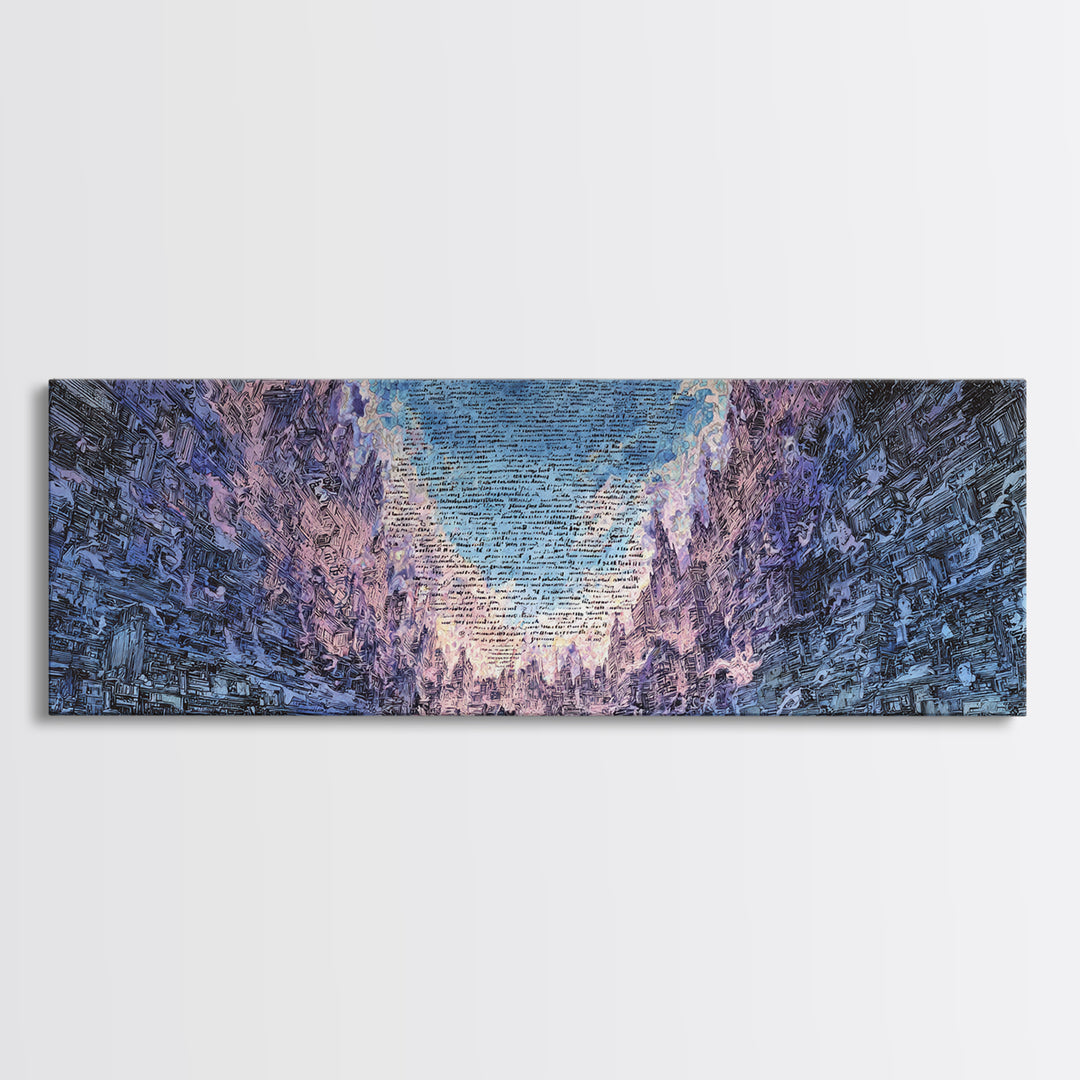 Icy Blue Mountain Canyon Abstract Wall Art, Panoramic Landscape Canvas, Modern Nature Decor, Large Living Room Art Print