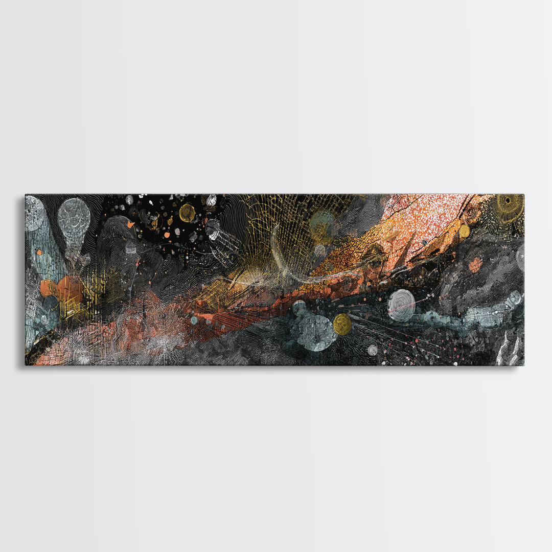 Black Gold Cosmic Abstract Canvas Print, Textured Galaxy Wall Decor, Modern Luxury Art, Bold Office And Living Room Decor