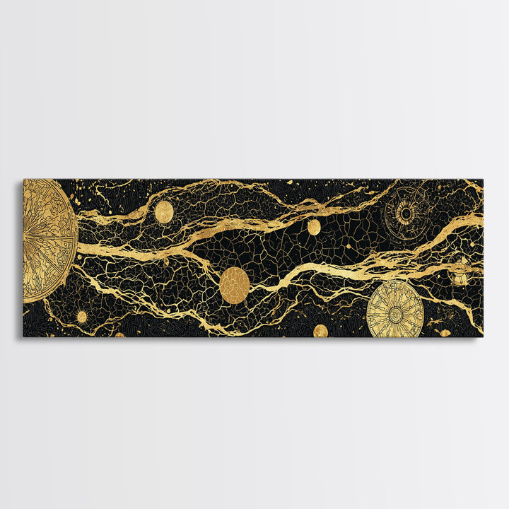 Gold Celestial River Abstract Canvas Print, Black And Gold Wall Art, Cosmic Luxury Decor, Modern Office Statement Piece Gift