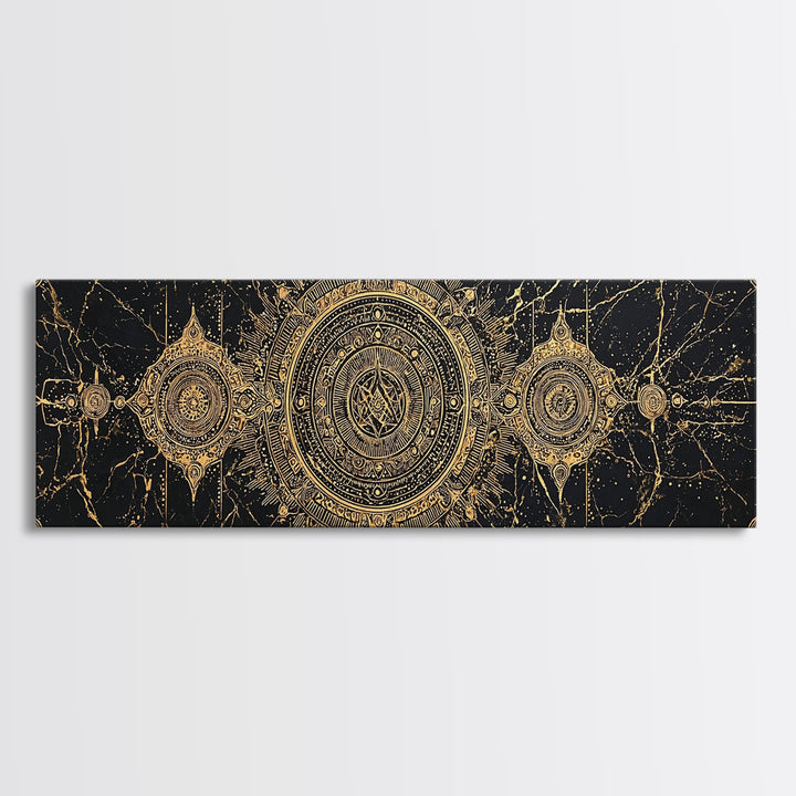 Black Gold Ornate Tribal Mandala Wall Art, African Inspired Geometric Canvas Decor, Luxury Art, Cultural Wall Decor Print
