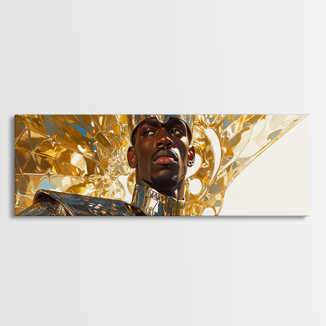 Majestic Black King In Gold Armor Framed Canvas Print, African Portrait, Black Man Wall Art, Afrocentric Decor, Royal Gift