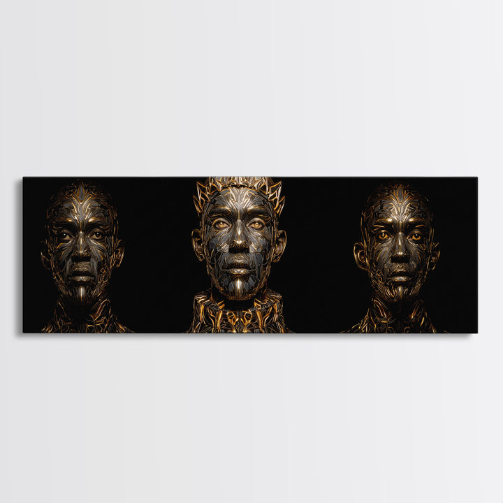 Three Crowned Black Kings In Gold Wall Art, African Warrior Art, Afrocentric Canvas Decor, Black Culture Art, Royal Portrait
