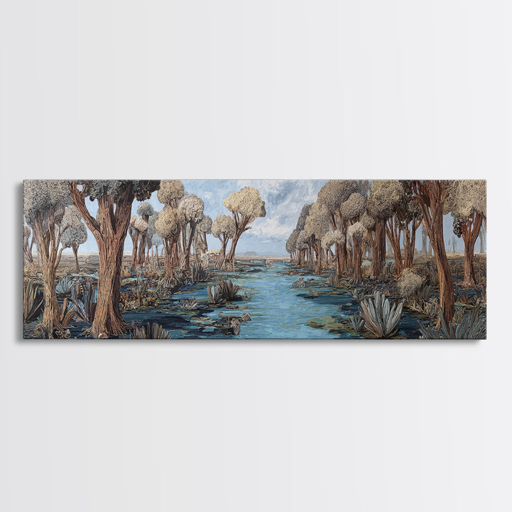 Serene African Wetland River Landscape Wall Art, Baobab Tree Safari Decor, Nature Scene Art, Earth Tone Living Room Decor