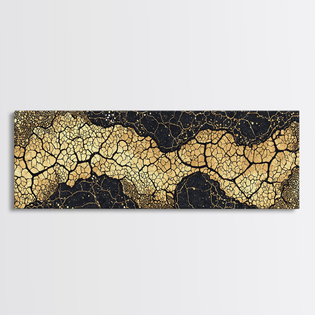 Abstract Black And Gold Cracked River Canvas Print, Luxury Modern Wall Decor, Textured Art Print, Elegant Home Decor Gift