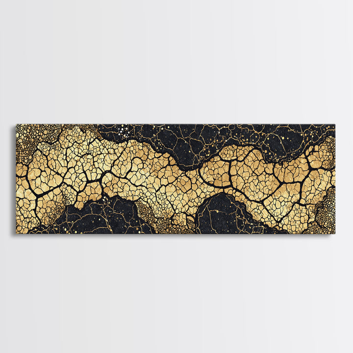 Abstract Black And Gold Cracked River Canvas Print, Luxury Modern Wall Decor, Textured Art Print, Elegant Home Decor Gift