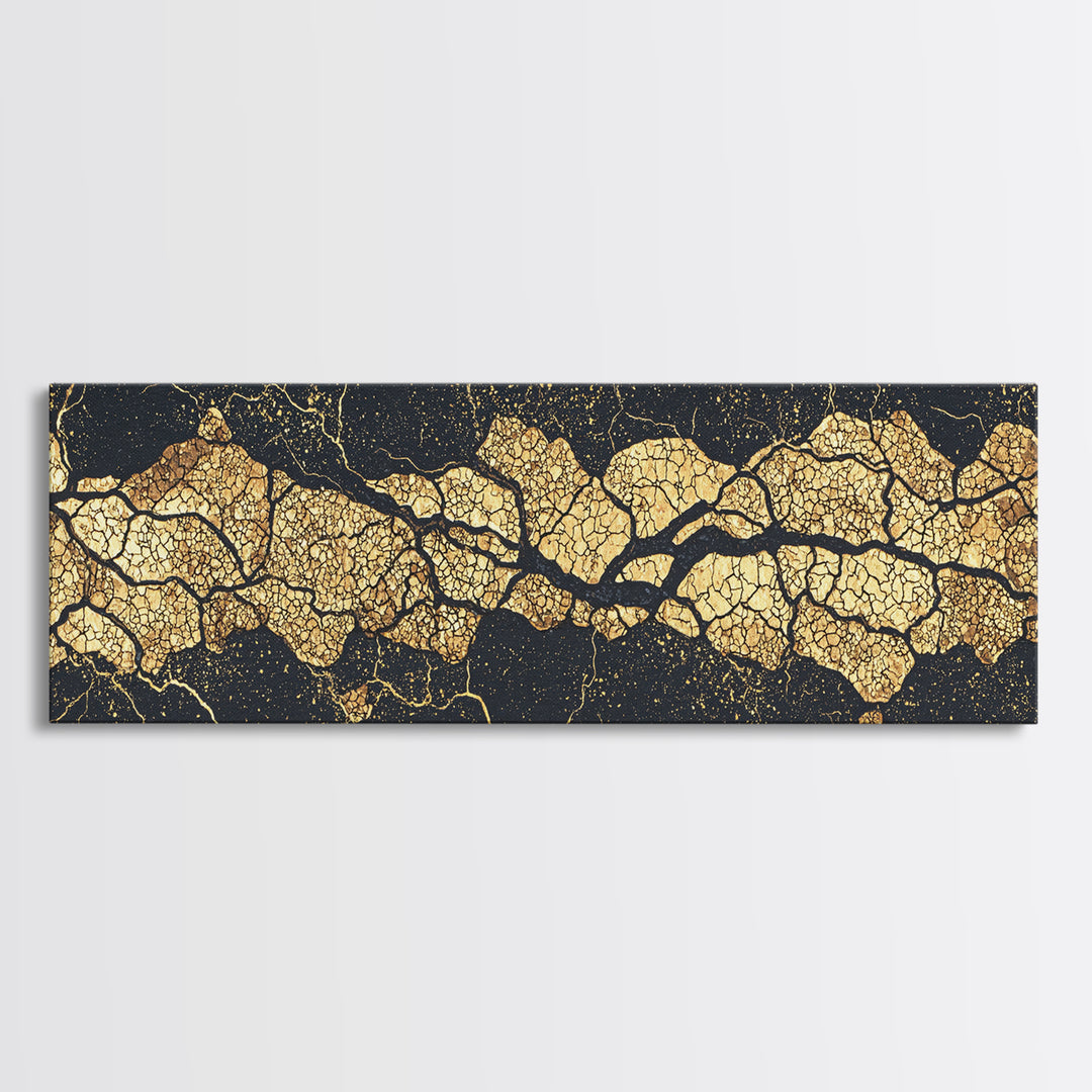 Black And Gold Abstract Kintsugi Veins Canvas Print, Luxury Wall Art Decor, Modern Textured Artwork, Statement Piece Gift