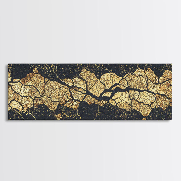 Black And Gold Abstract Kintsugi Veins Canvas Print, Luxury Wall Art Decor, Modern Textured Artwork, Statement Piece Gift