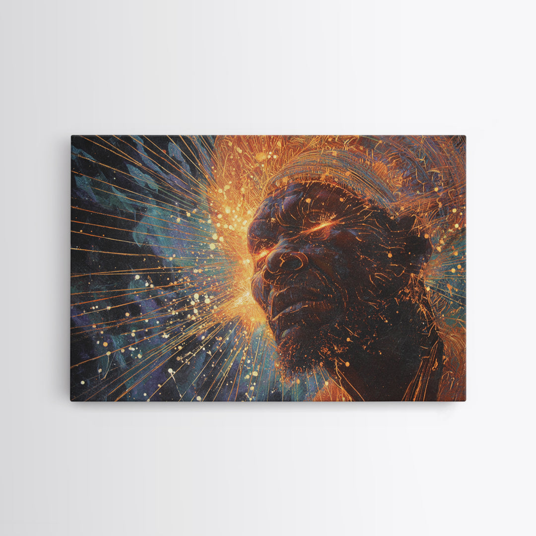 Cosmic Black Man Profile With Radiant Energy Wall Art, Afrocentric Spiritual Decor, Modern African Portrait, Black Art Gift