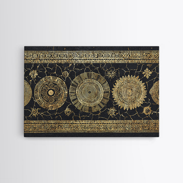Gold Celestial Sun And Moon Wall Art, Black And Gold Art, Mystical Wall Decor, Bohemian Canvas Print, Statement Decor Gift