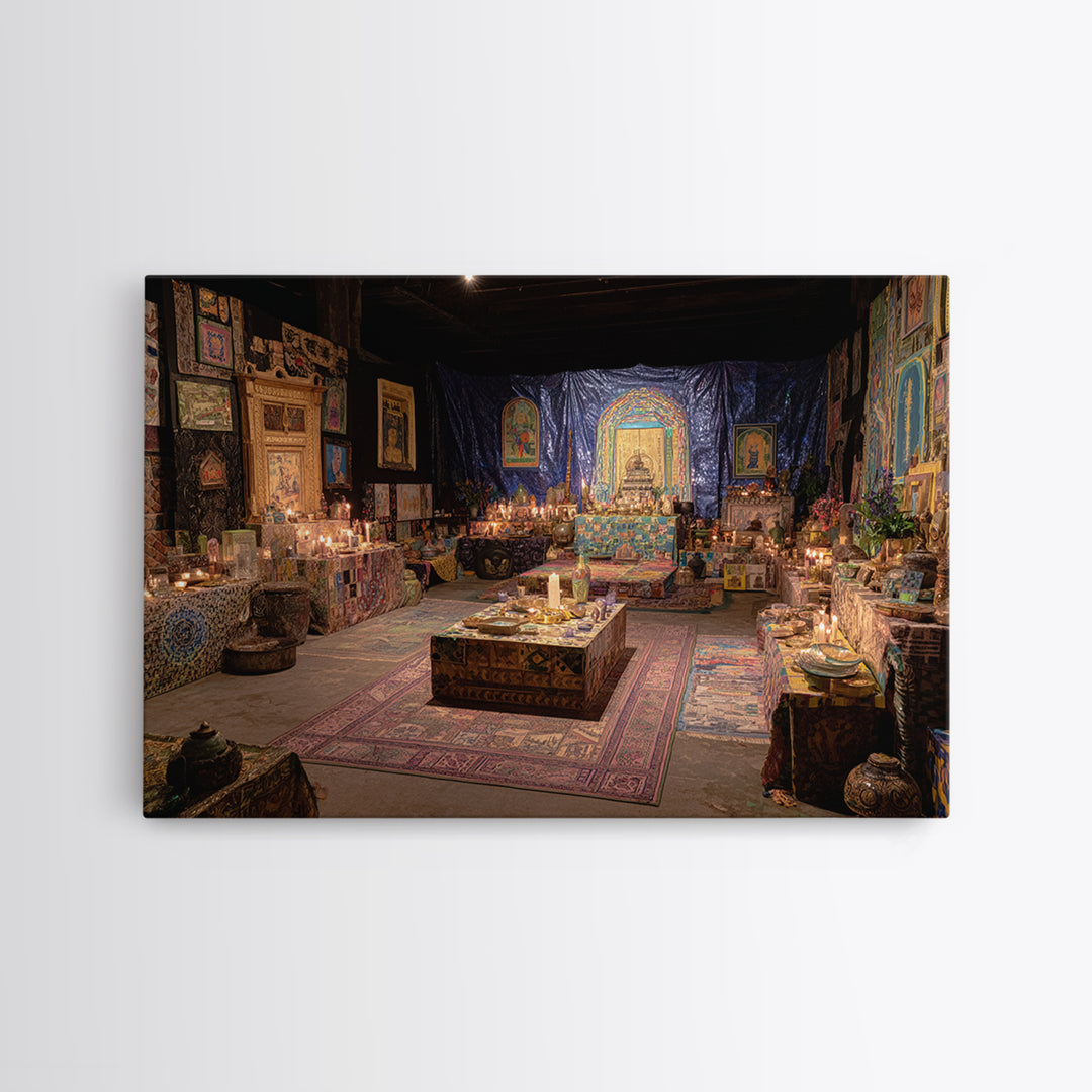 Candlelit Ancestral Ritual Room Wall Art, Afrocentric Tapestry Decor, Spiritual Wall Decor, African Home Decor Canvas Print