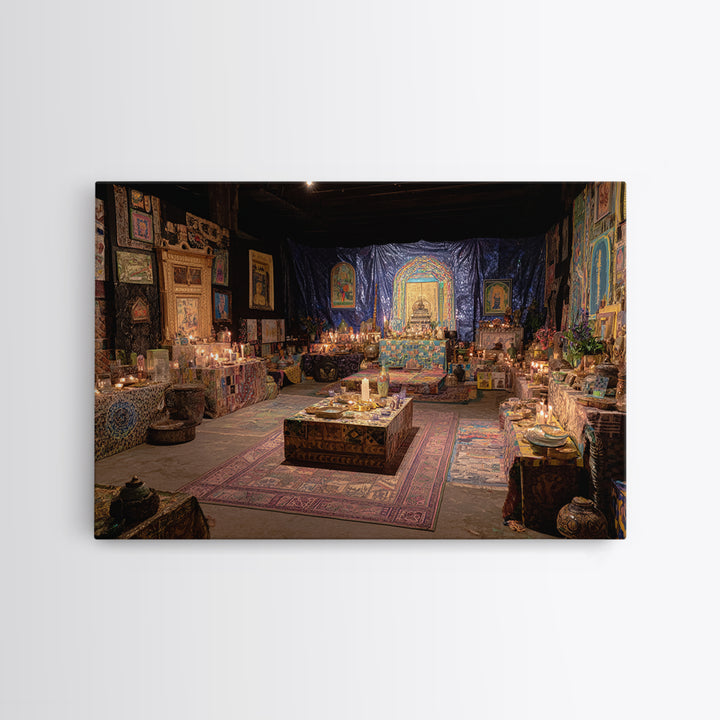 Candlelit Ancestral Ritual Room Wall Art, Afrocentric Tapestry Decor, Spiritual Wall Decor, African Home Decor Canvas Print