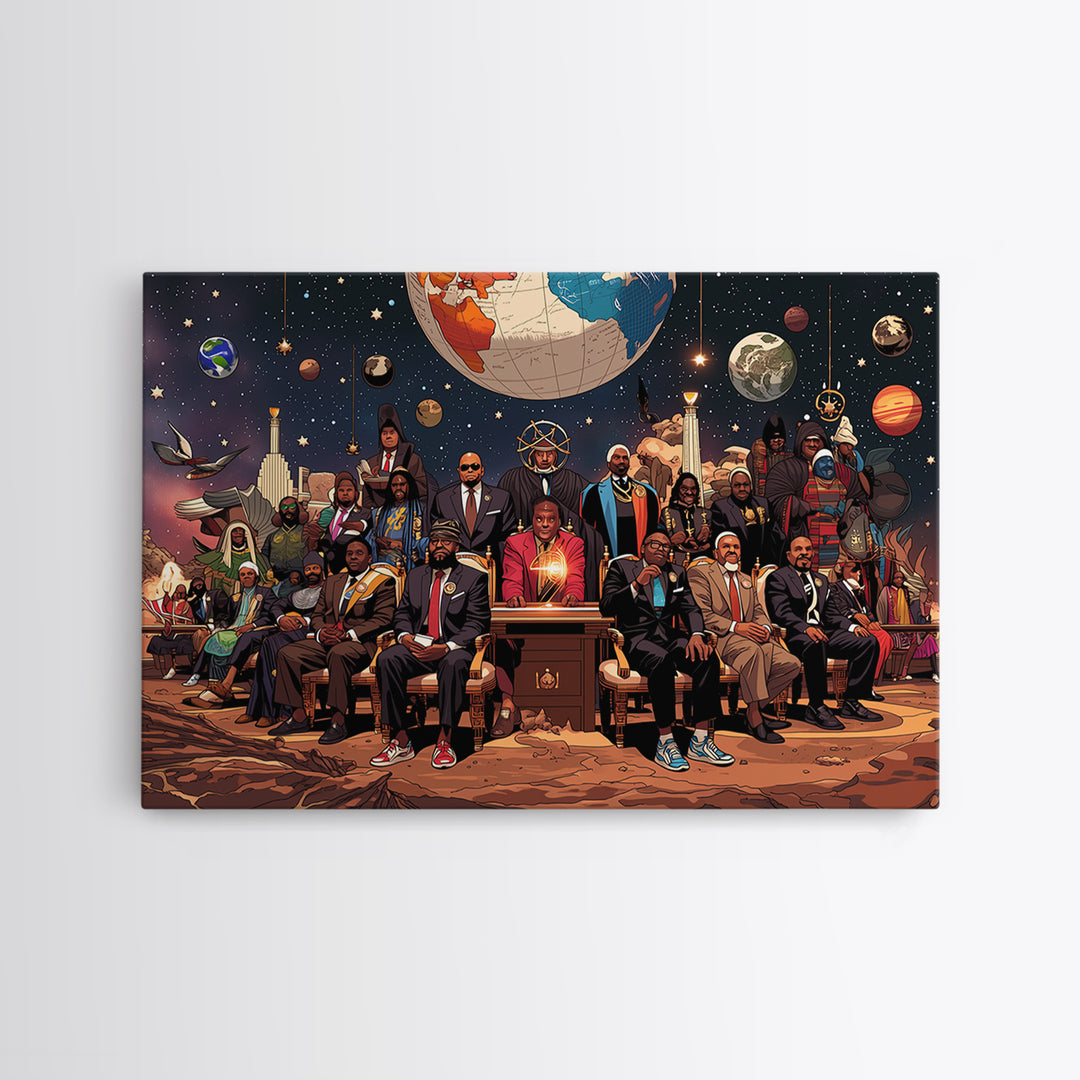 Afrofuturist Cosmic Council Of Black Leaders, African Wall Art, Afrocentric Decor, Black History Art, Modern Canvas Print