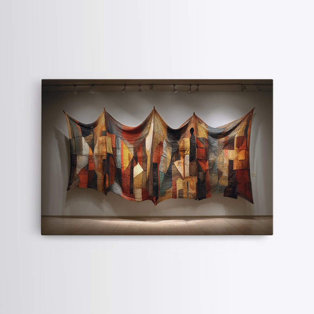 Abstract Quilted Textile Wall Hanging, African Wall Art, Earth Tone Wall Art, Fabric Art, Cultural Framed Canvas Print, Gallery Wall Art